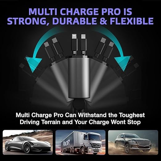 120W Multi-Port Car Charger With Retractable Cables