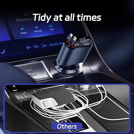 120W Multi-Port Car Charger With Retractable Cables