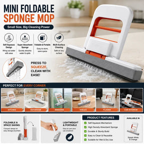 Mini Foldable Sponge Mop for Kitchen | Self-Squeeze Cleaning Mop |